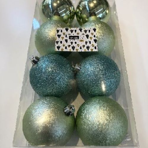 58037 Set 8 palline di Natale 8cm verde chiaro miste <br/> Accessori Arredo Casa Natale